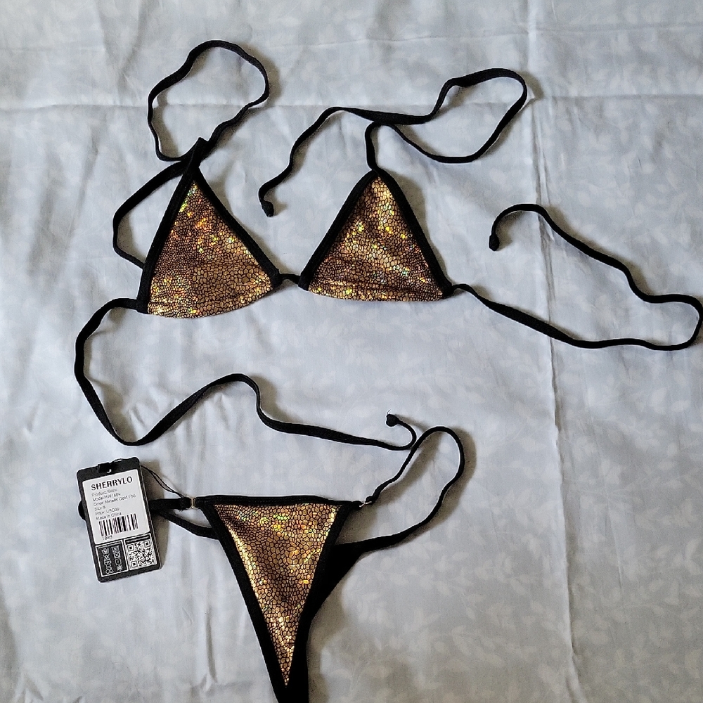 Gold and Black Sequin Bikini Set